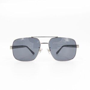 Gucci GG0529 Squared Aviator Sunglasses Silver Gray OS